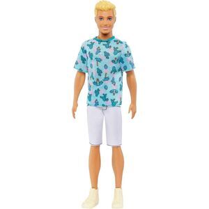 Barbie Hjt10 Ken Fashion Doll with Blonde Hair Wearing Removable Blue Cactus Tee